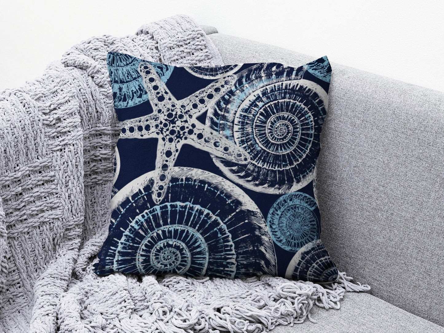 Onay 4 / 12 x 12 inch (30 x 30 cm) Navy Blue Coastal Dark Blue Beach Marine Cushion Cover