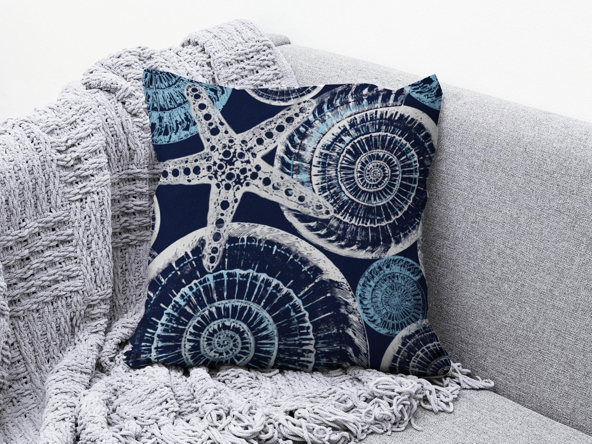 Onay 4 / 12 x 12 inch (30 x 30 cm) Navy Blue Coastal Dark Blue Beach Marine Cushion Cover