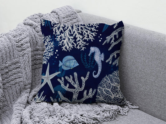 Onay 1 / 12 x 12 inch (30 x 30 cm) Navy Blue Coastal Dark Blue Beach Marine Cushion Cover