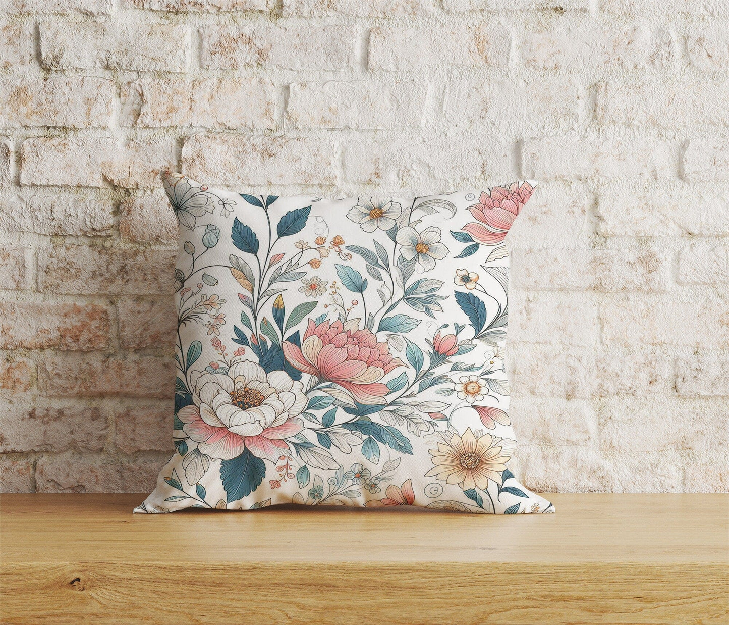 Onay Home Textile Cushion Covers 9 / 12 x 12 inch (30 x 30 cm) Double Side Navy Blue Flower Cushion Cover White Floral Pillow Cover