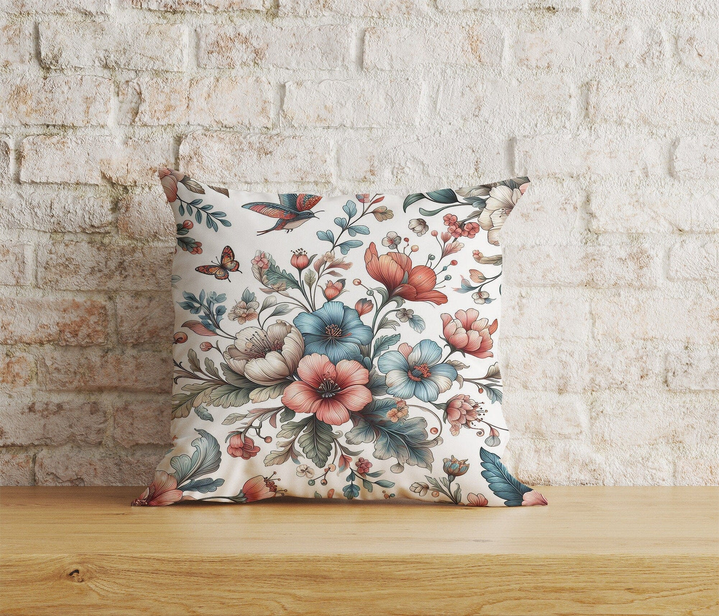 Onay Home Textile Cushion Covers 6 / 12 x 12 inch (30 x 30 cm) Double Side Navy Blue Flower Cushion Cover White Floral Pillow Cover