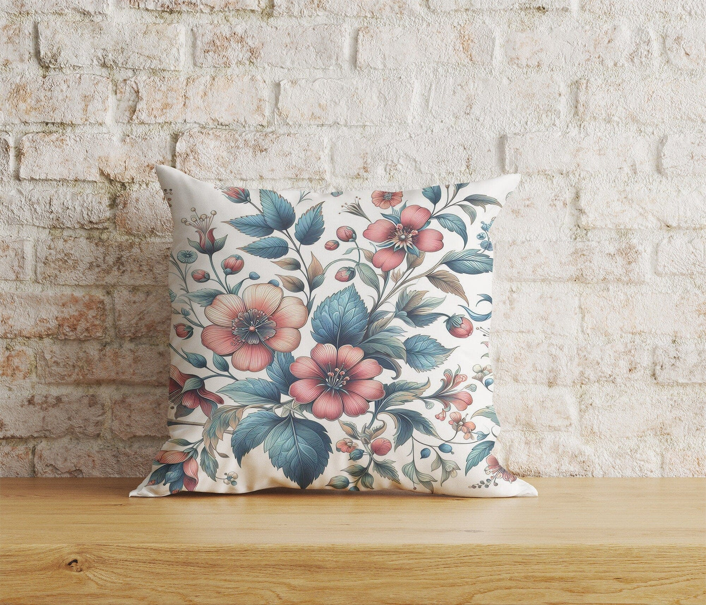 Onay Home Textile Cushion Covers 5 / 12 x 12 inch (30 x 30 cm) Double Side Navy Blue Flower Cushion Cover White Floral Pillow Cover