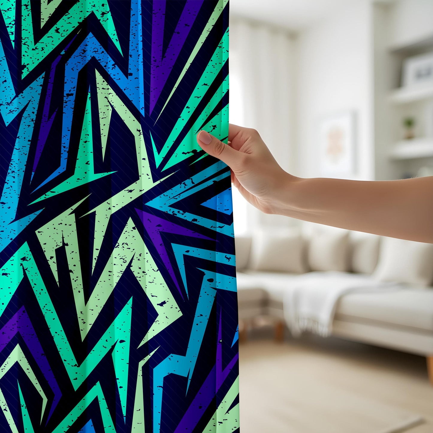 Onay Neon Zigzag Curtains – Urban Graffiti Geometric Drapes