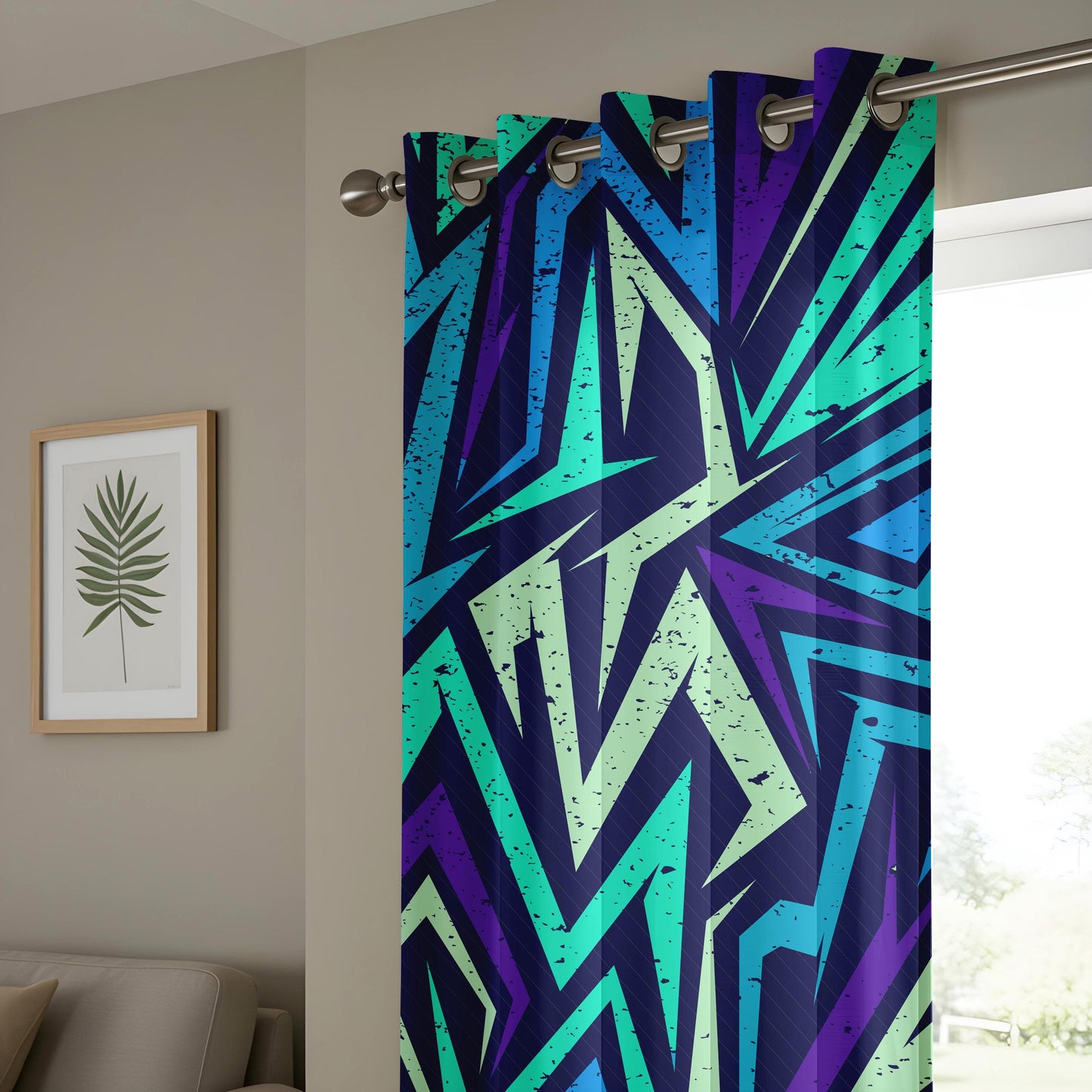Onay Neon Zigzag Curtains – Urban Graffiti Geometric Drapes