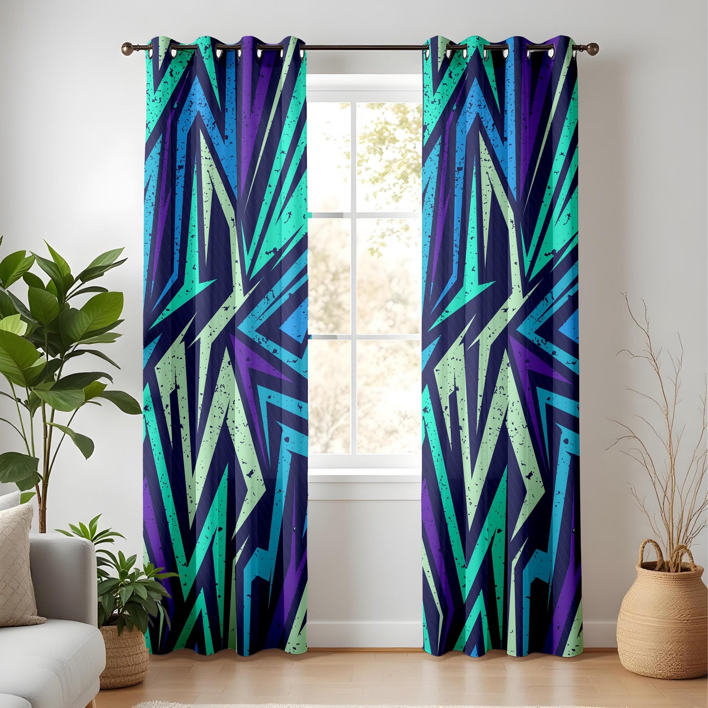 Onay Neon Zigzag Curtains – Urban Graffiti Geometric Drapes