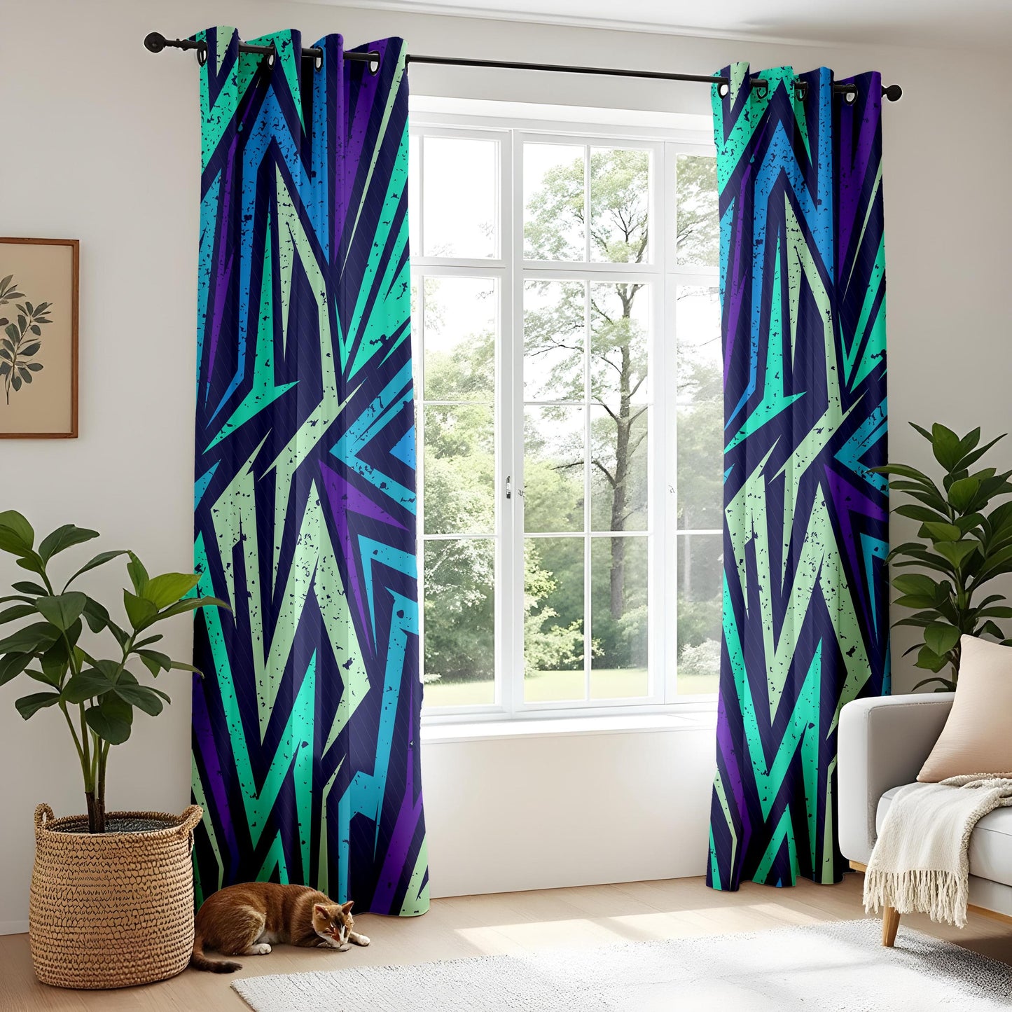 Onay Neon Zigzag Curtains – Urban Graffiti Geometric Drapes