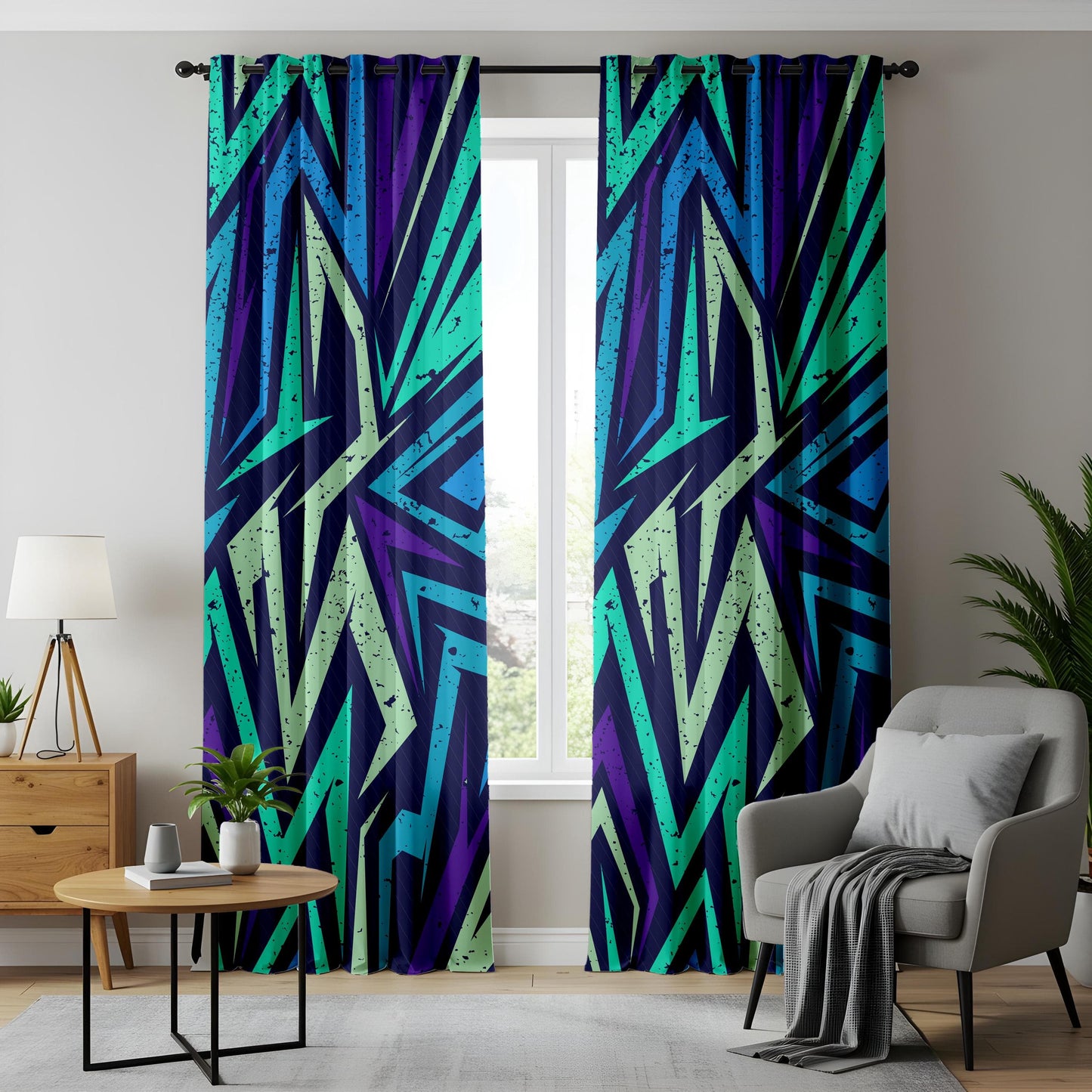 Onay Neon Zigzag Curtains – Urban Graffiti Geometric Drapes