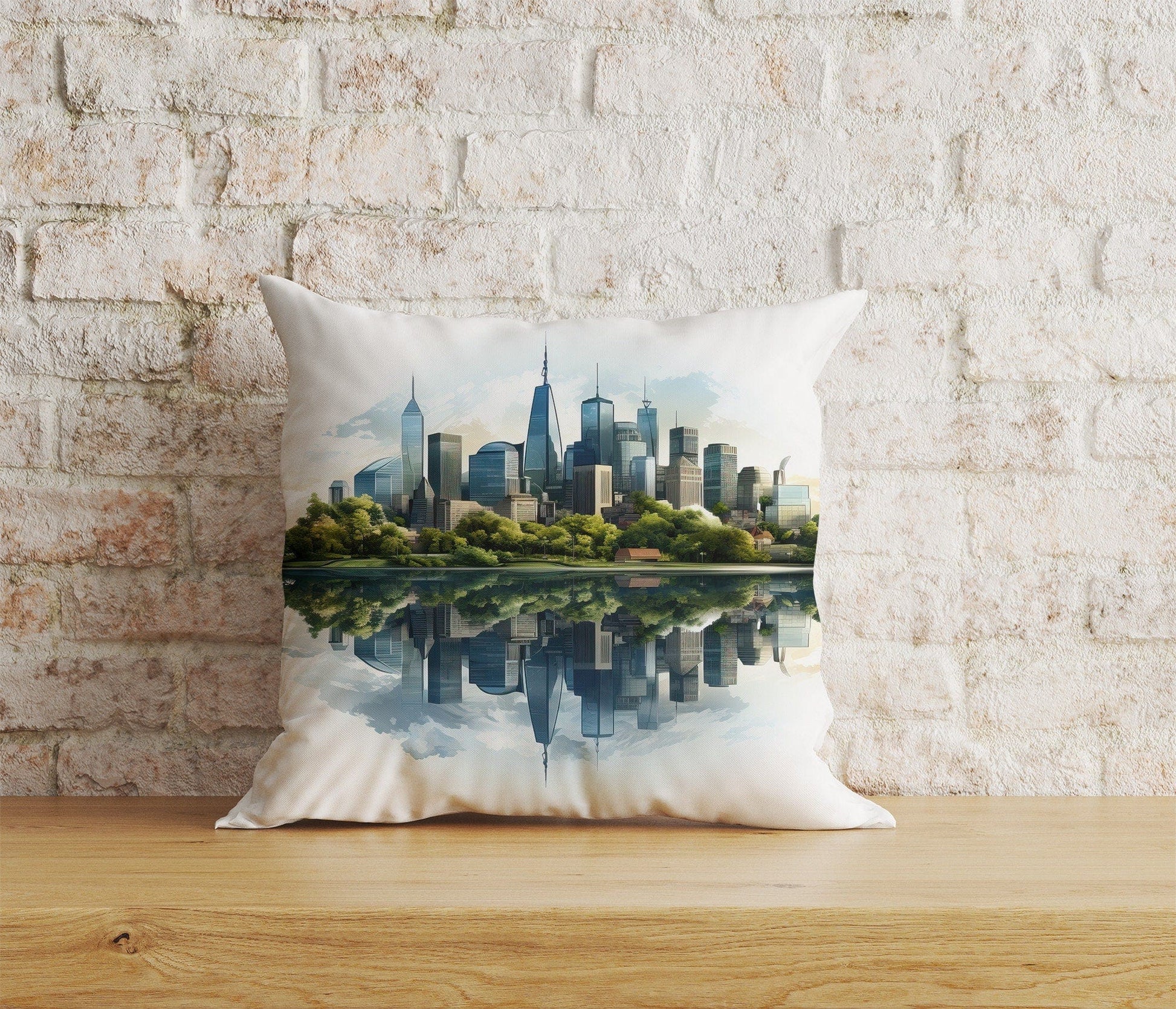 Onay Home Textile Cushion Covers 9 / 12 x 12 inch (30 x 30 cm) Double Side New York Skyline Cushion Cover New York Pillow Cover