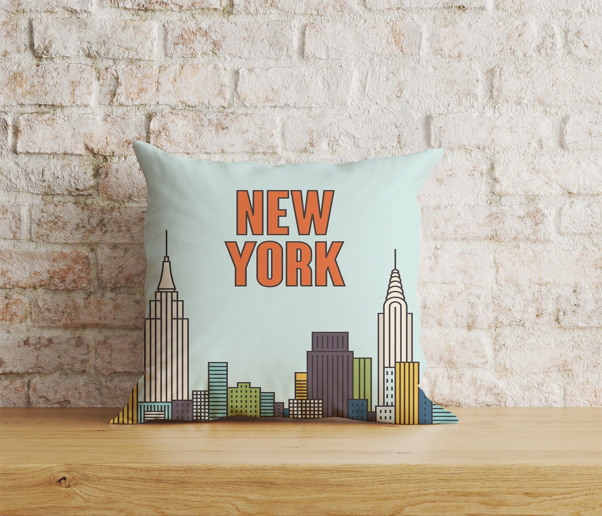 Onay Home Textile Cushion Covers 8 / 12 x 12 inch (30 x 30 cm) Double Side New York Skyline Cushion Cover New York Pillow Cover