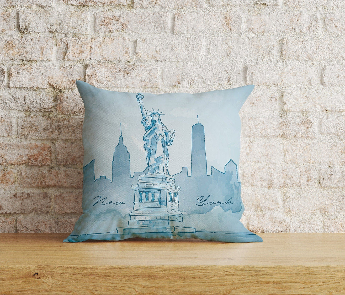 Onay Home Textile Cushion Covers 6 / 12 x 12 inch (30 x 30 cm) Double Side New York Skyline Cushion Cover New York Pillow Cover