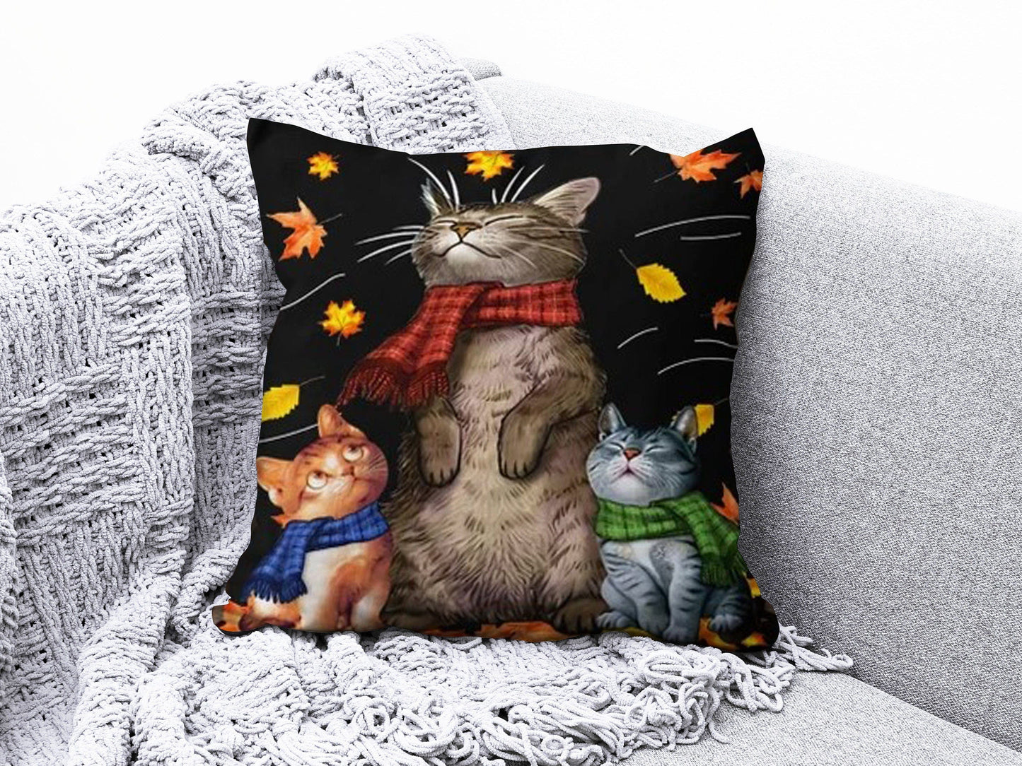 Onay 2 / 12 x 12 inch (30 x 30 cm) Noble Cat Colorful Cat and Cat Scatter Cushion Covers
