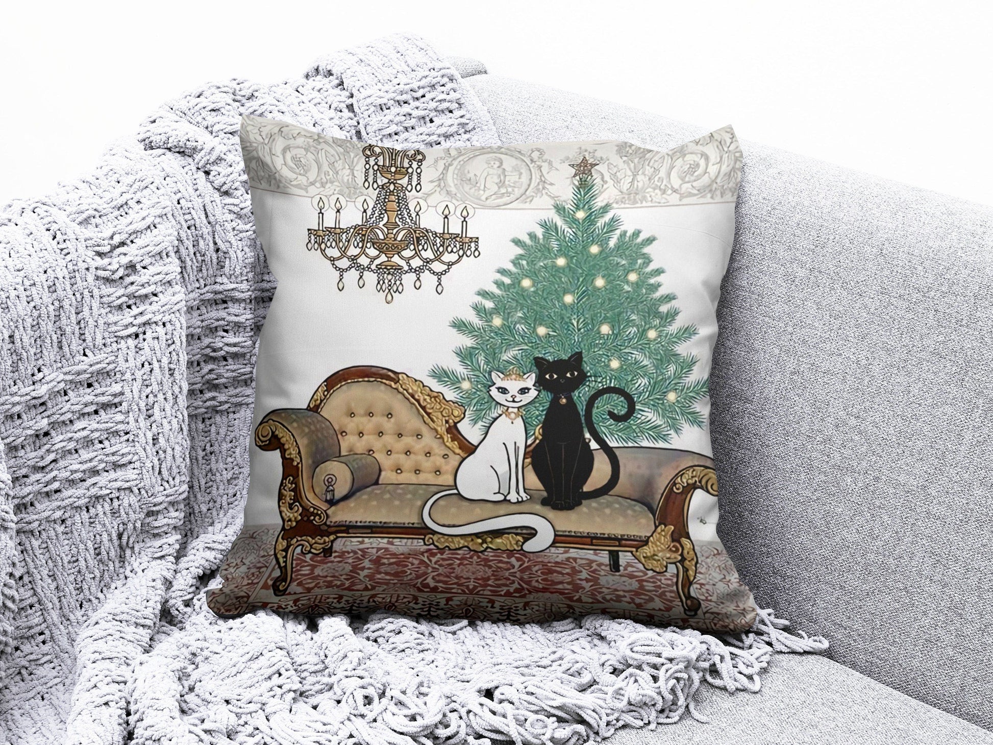 Onay 1 / 12 x 12 inch (30 x 30 cm) Noble Cat Colorful Cat and Cat Scatter Cushion Covers