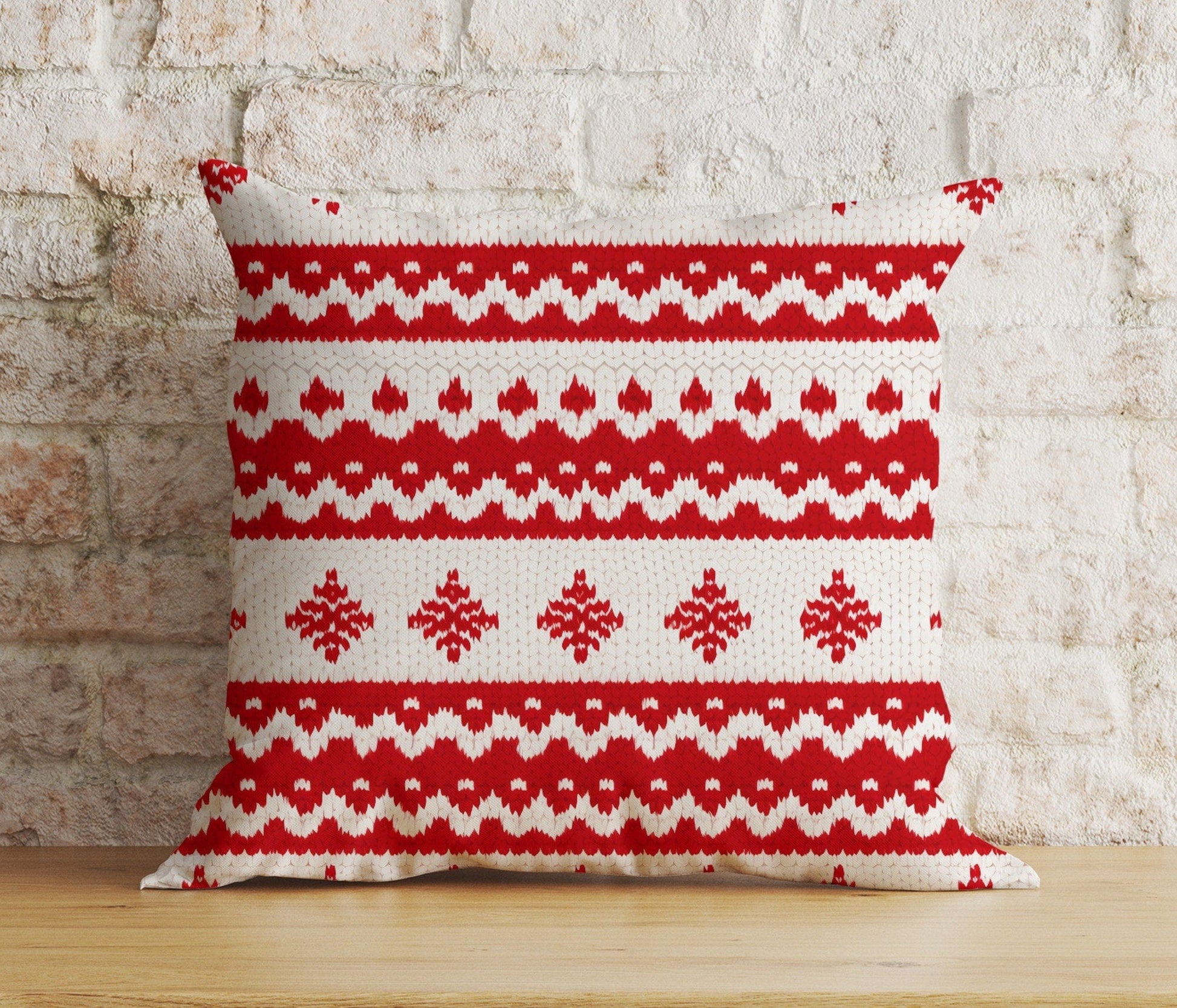 Onay 7 / 12 x 12 inch (30 x 30 cm) Double Side Nordic Xmas Red and Green Knitted Patterns Cushion Cover