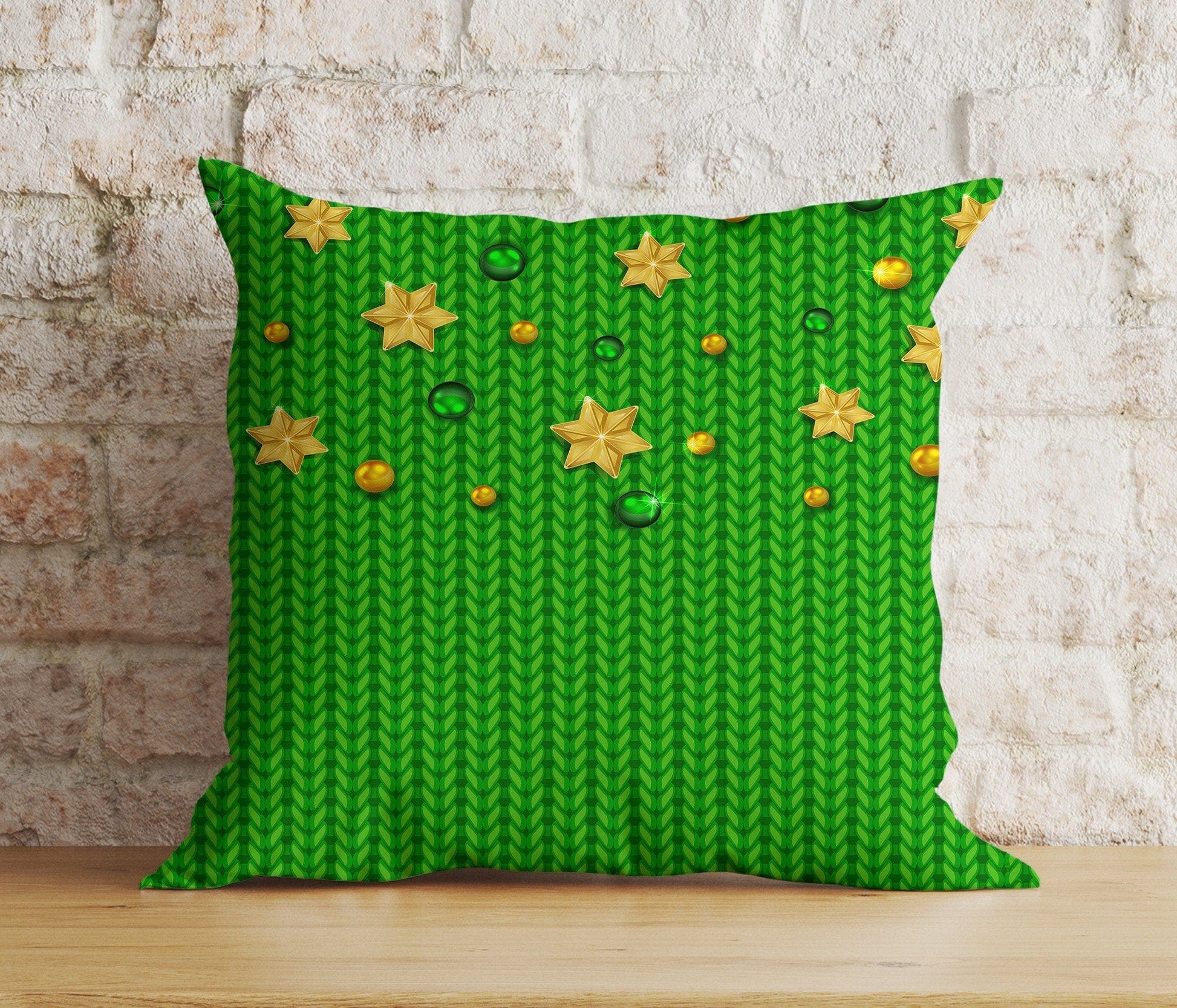 Onay 3 / 12 x 12 inch (30 x 30 cm) Double Side Nordic Xmas Red and Green Knitted Patterns Cushion Cover