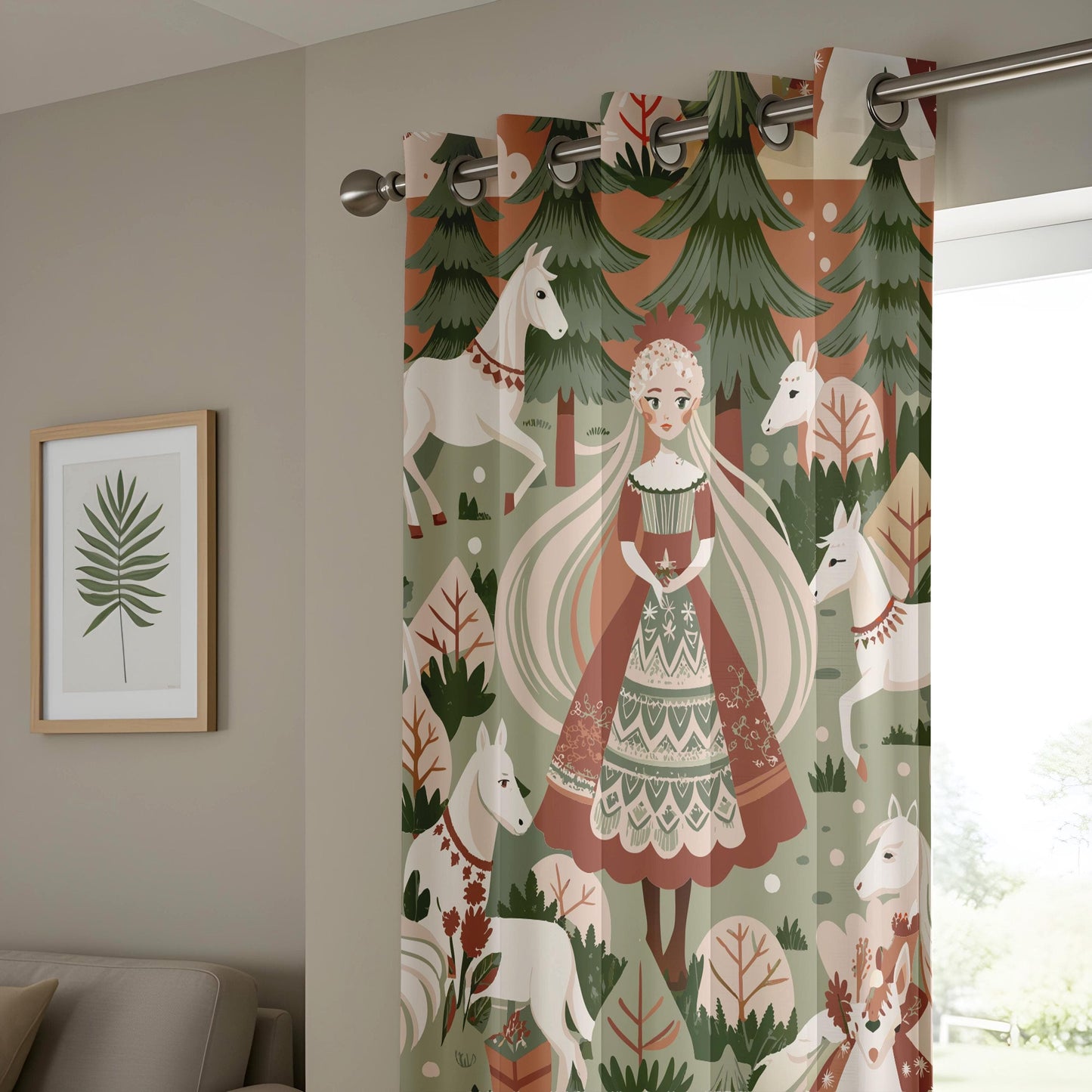 Onay Nursery Curtain, Fantasy Woodland Curtains, Elegant Princess and Forest Scene