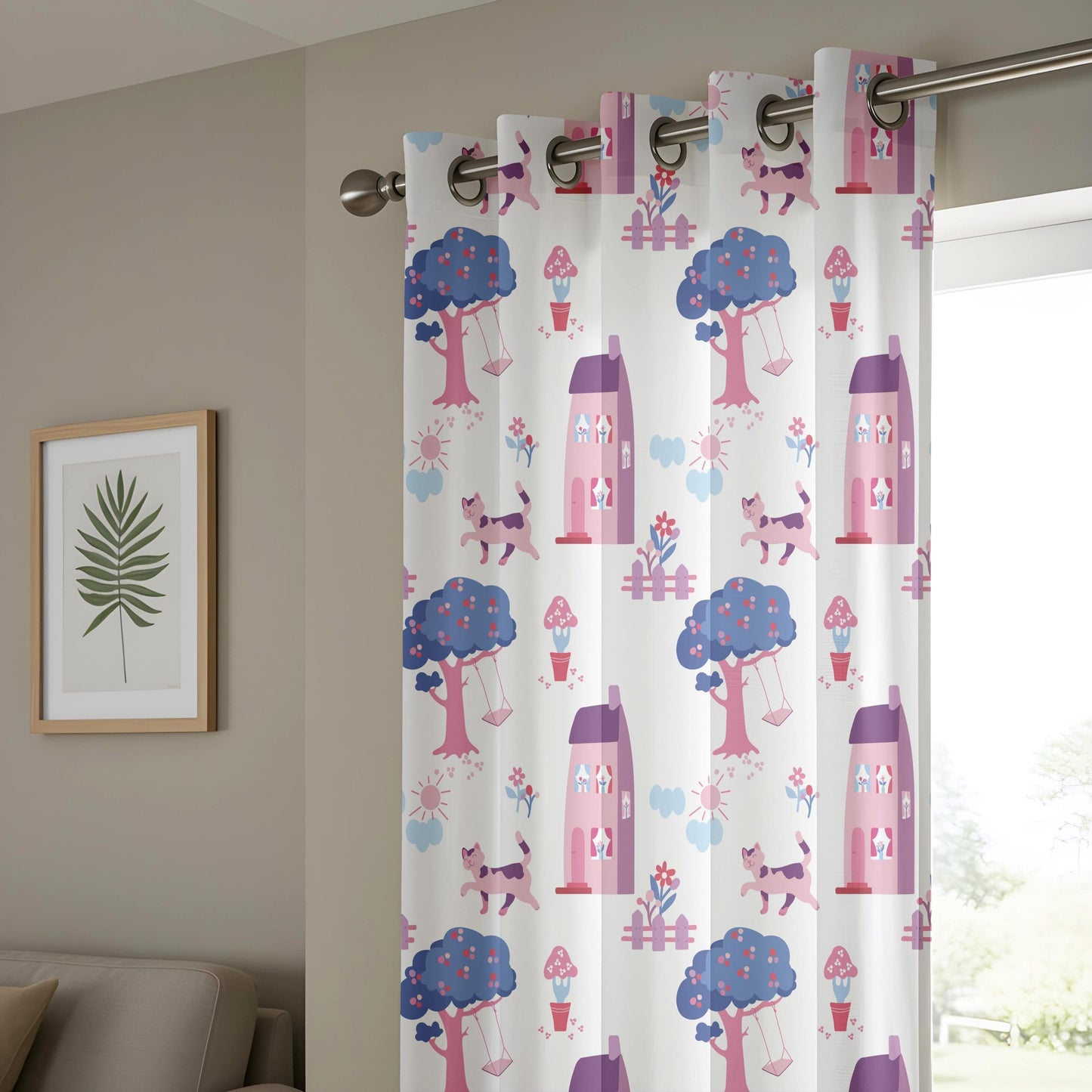 Onay Nursery Printed Curtain, Vibrant Kids Room Drapes, Summer Nature Theme