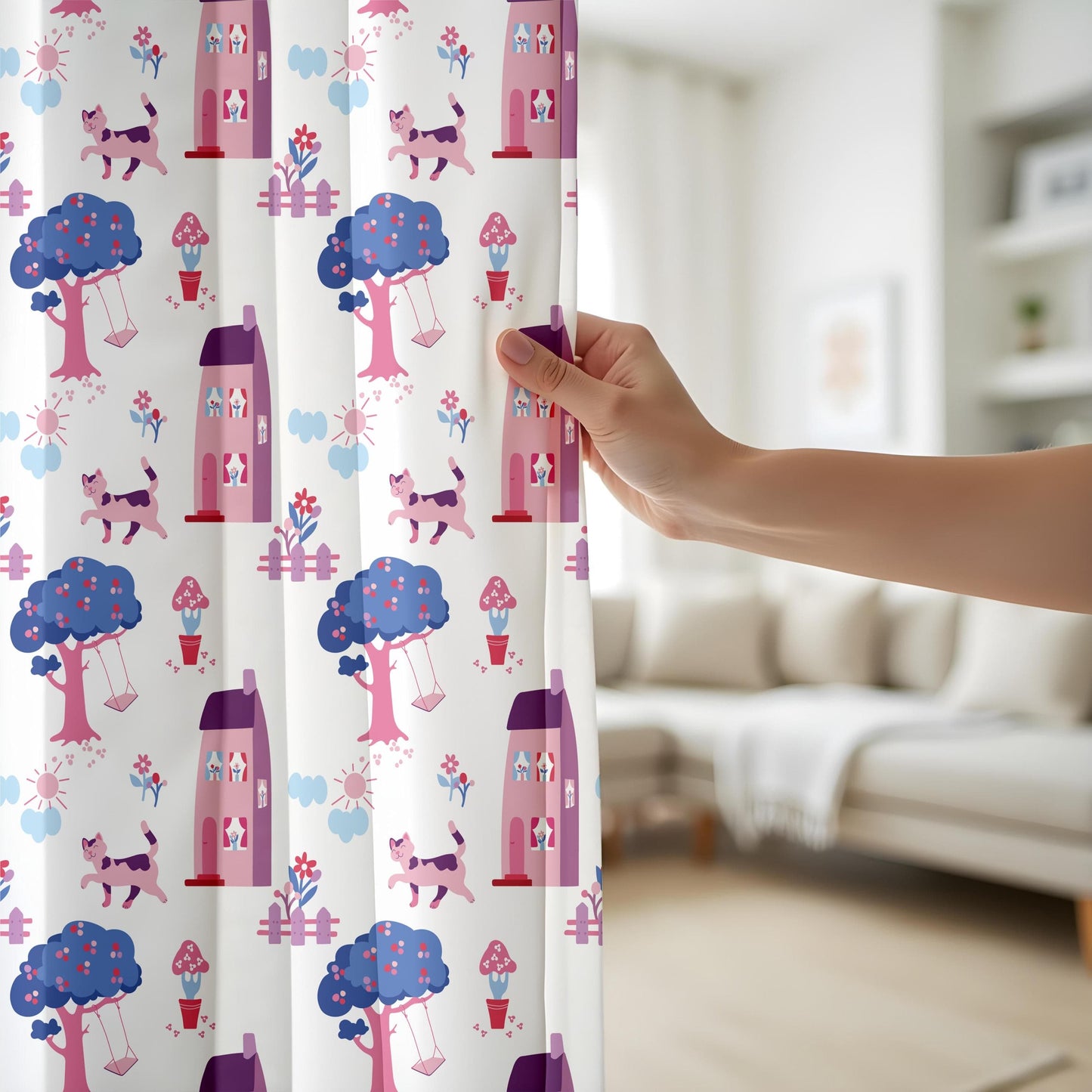 Onay Nursery Printed Curtain, Vibrant Kids Room Drapes, Summer Nature Theme