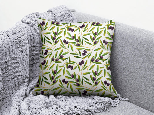Onay 1 / 12 x 12 inch (30 x 30 cm) Olive Branch and Olive Tree Green Blue White Cushion Cover