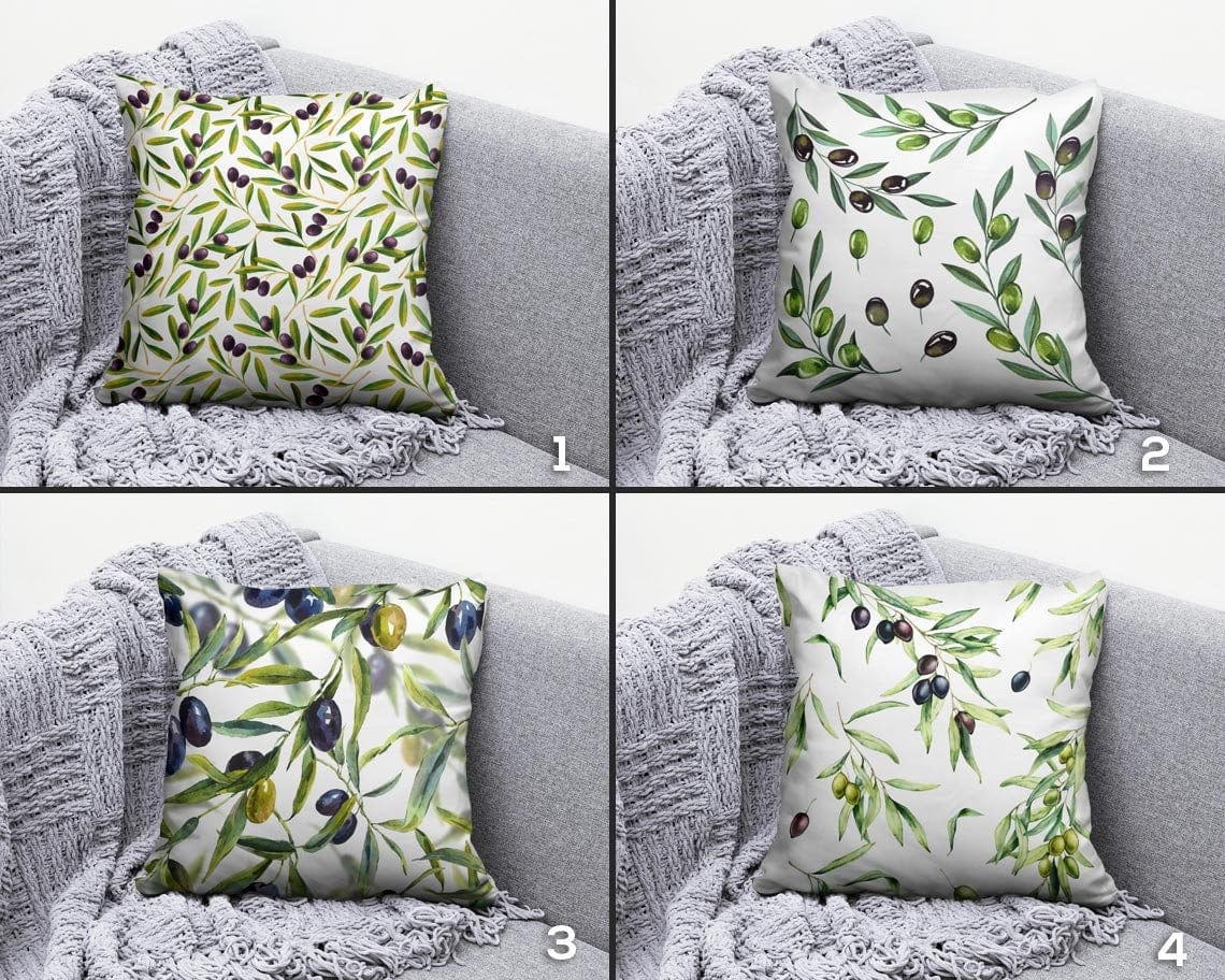 Onay Olive Branch and Olive Tree Green Blue White Cushion Cover