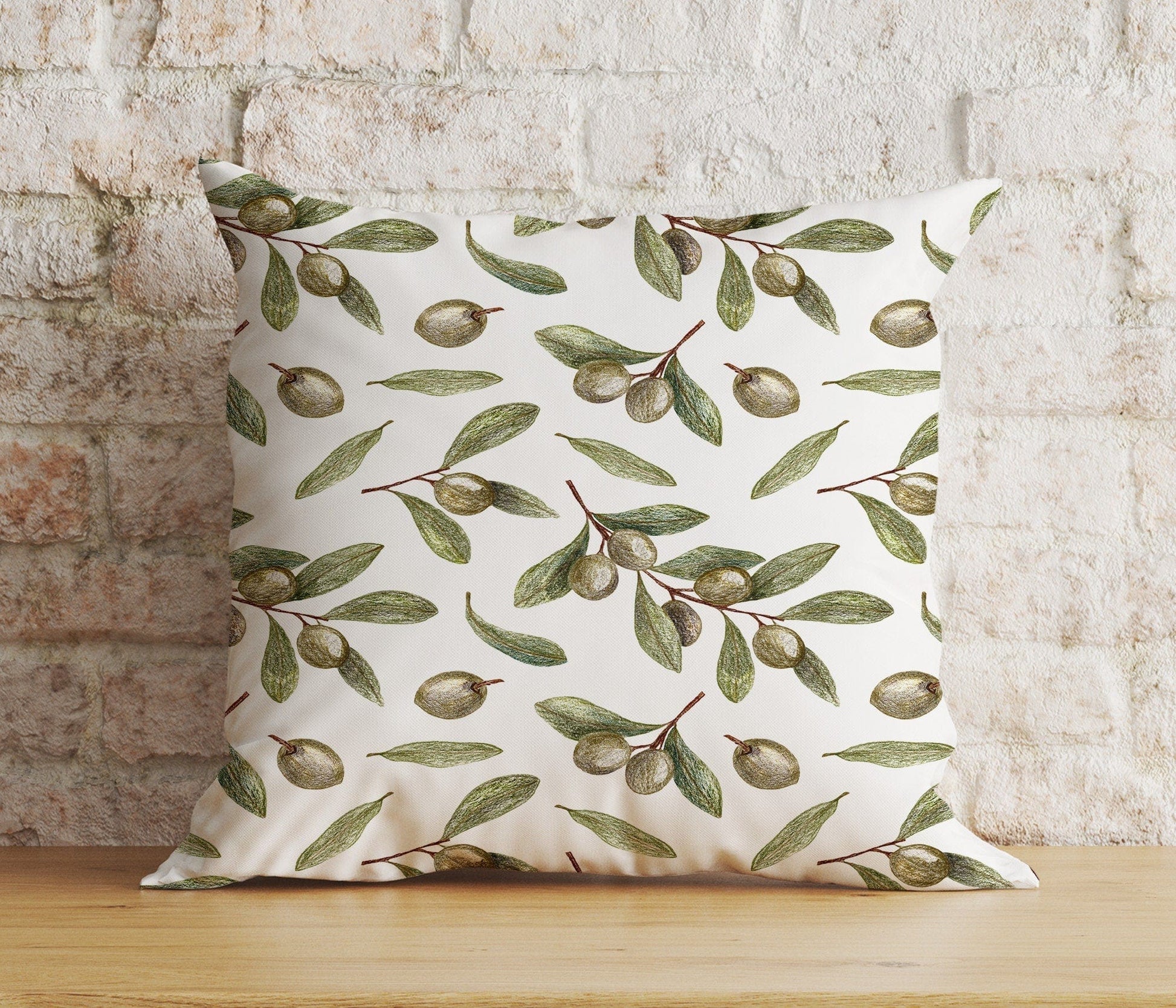 Onay 9 / 12 x 12 inch (30 x 30 cm) Double Side Olive Leaf Olive Tree Green White Cushion Cover