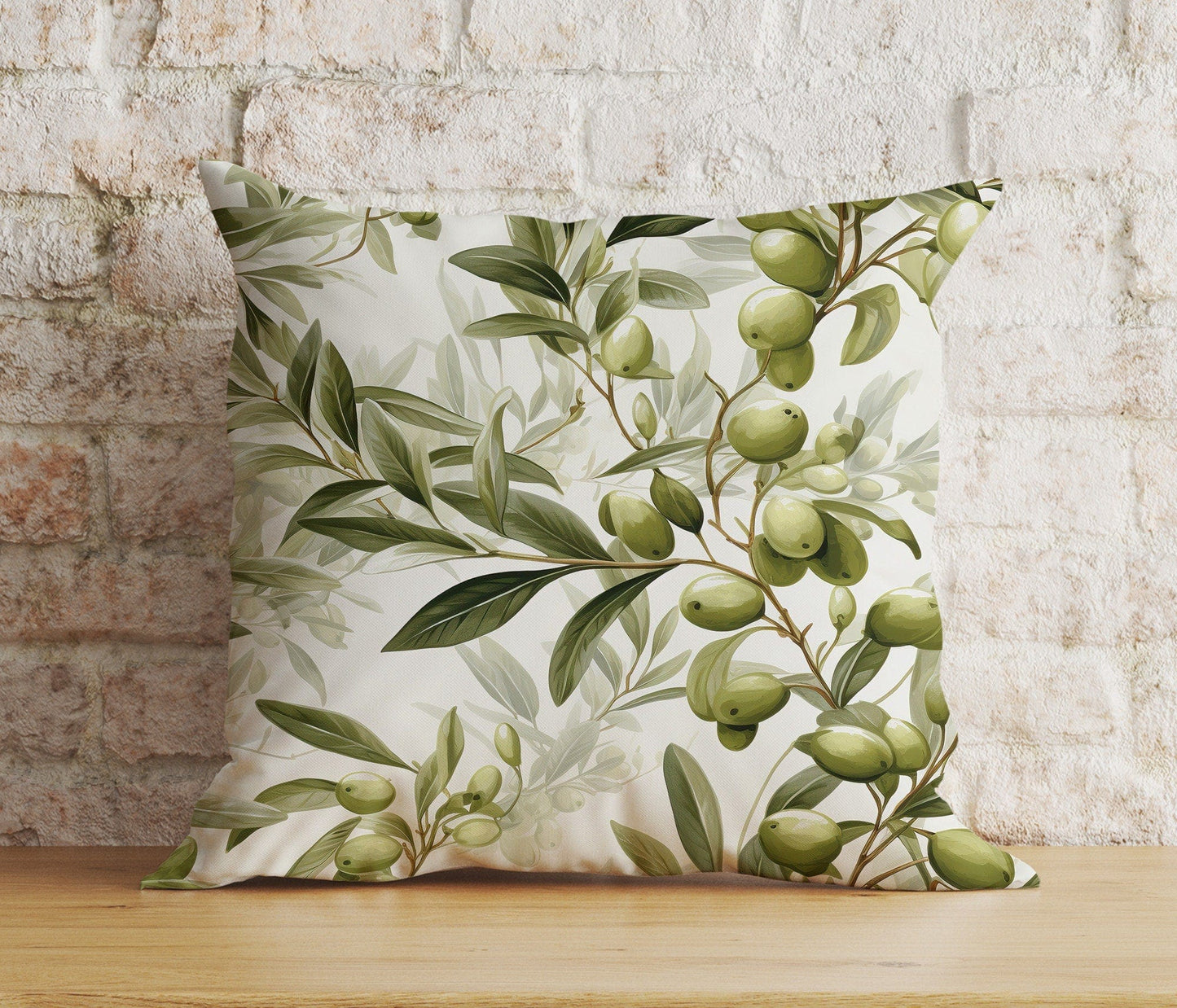 Onay 8 / 12 x 12 inch (30 x 30 cm) Double Side Olive Leaf Olive Tree Green White Cushion Cover