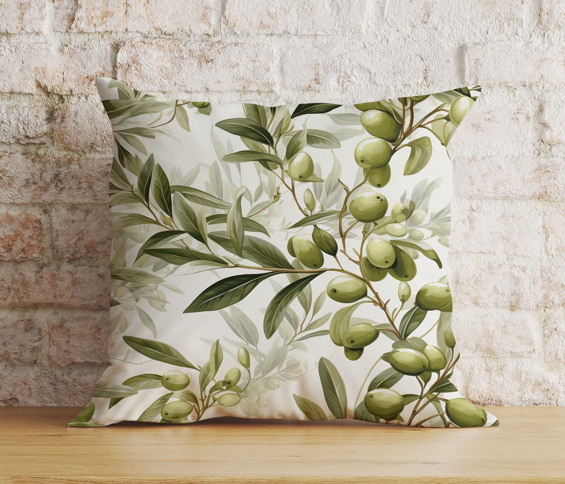Onay 8 / 12 x 12 inch (30 x 30 cm) Double Side Olive Leaf Olive Tree Green White Cushion Cover