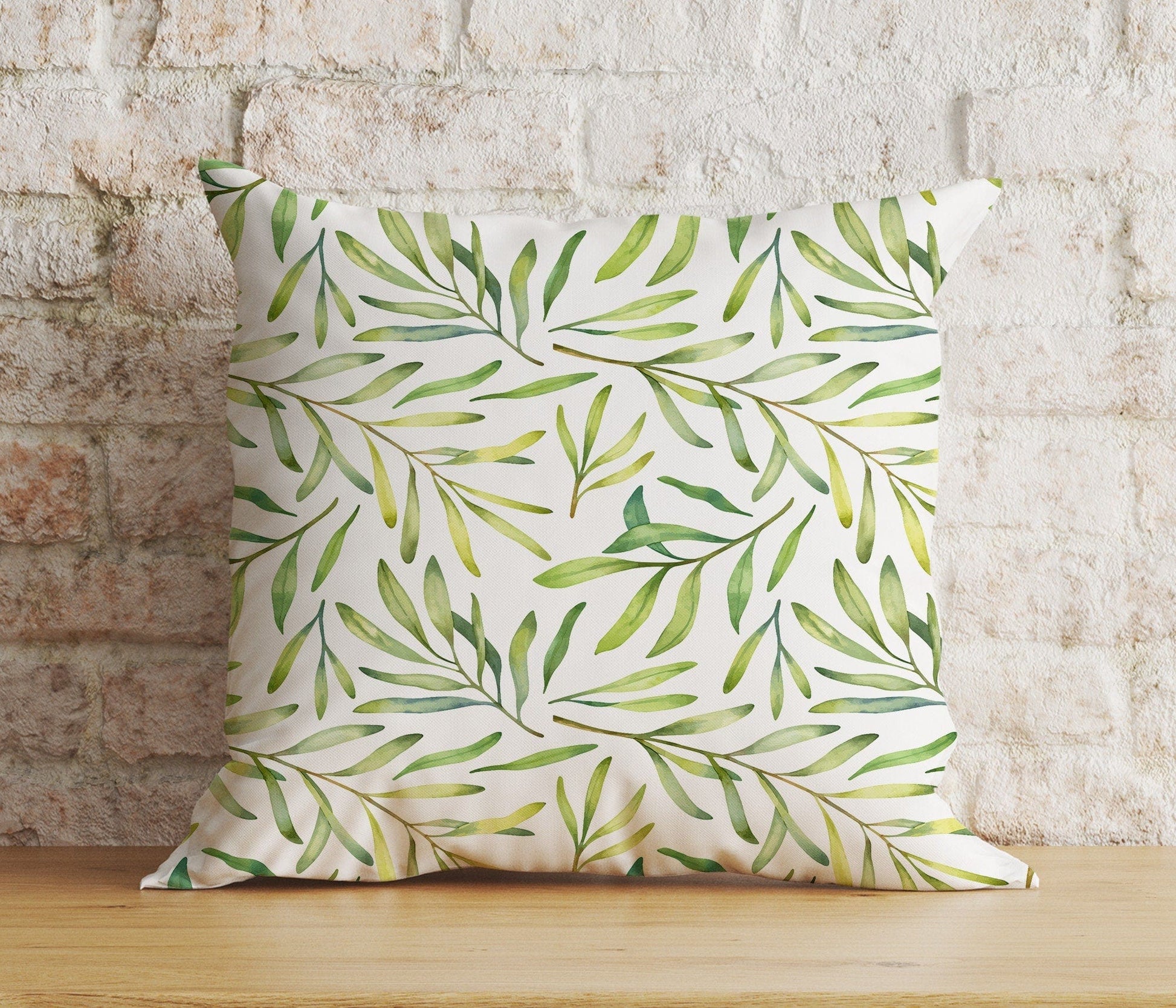 Onay 7 / 12 x 12 inch (30 x 30 cm) Double Side Olive Leaf Olive Tree Green White Cushion Cover