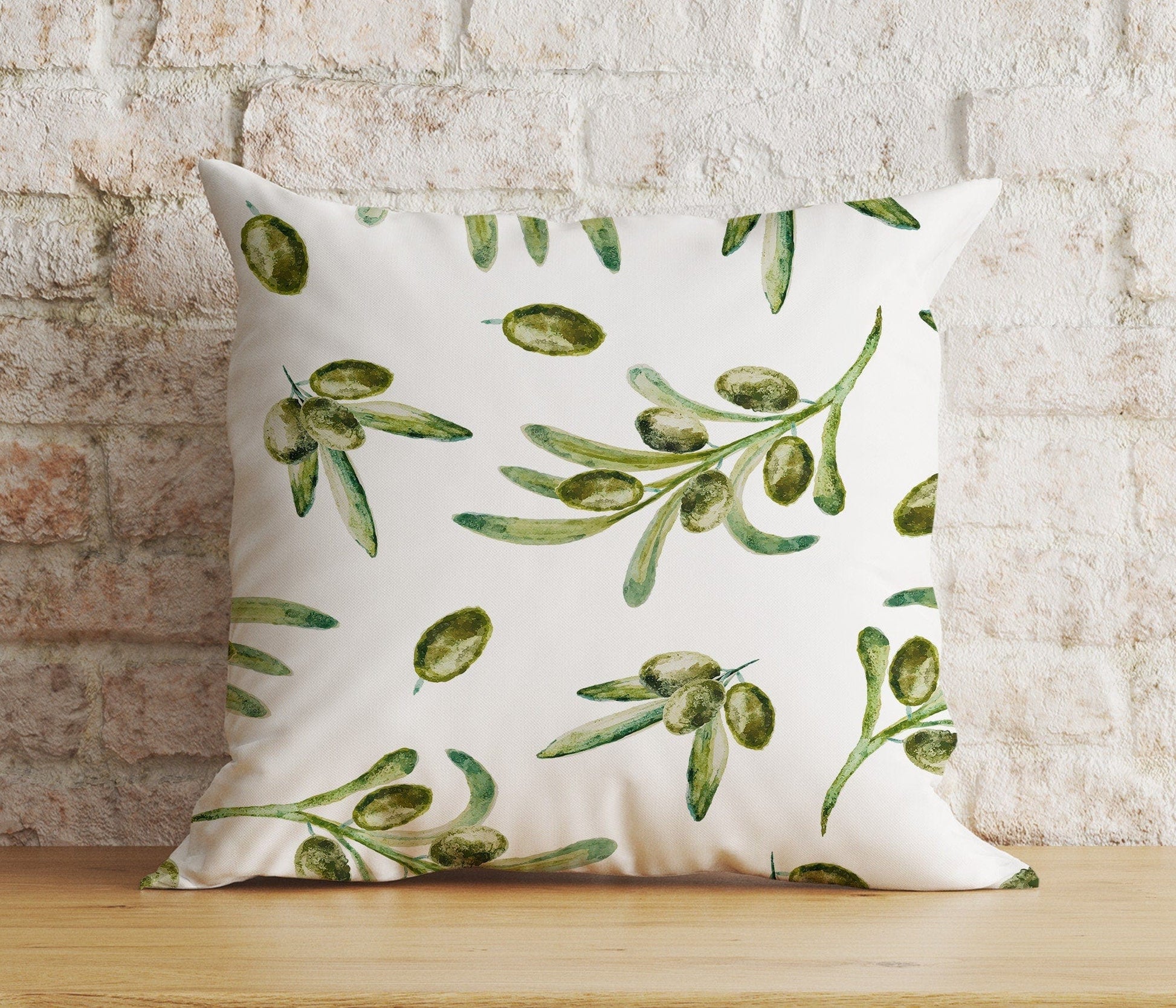 Onay 6 / 12 x 12 inch (30 x 30 cm) Double Side Olive Leaf Olive Tree Green White Cushion Cover