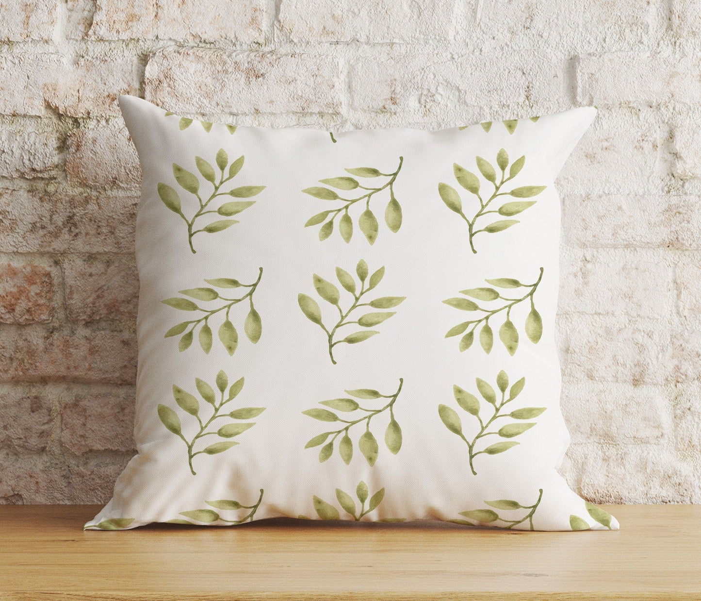 Onay 3 / 12 x 12 inch (30 x 30 cm) Double Side Olive Leaf Olive Tree Green White Cushion Cover