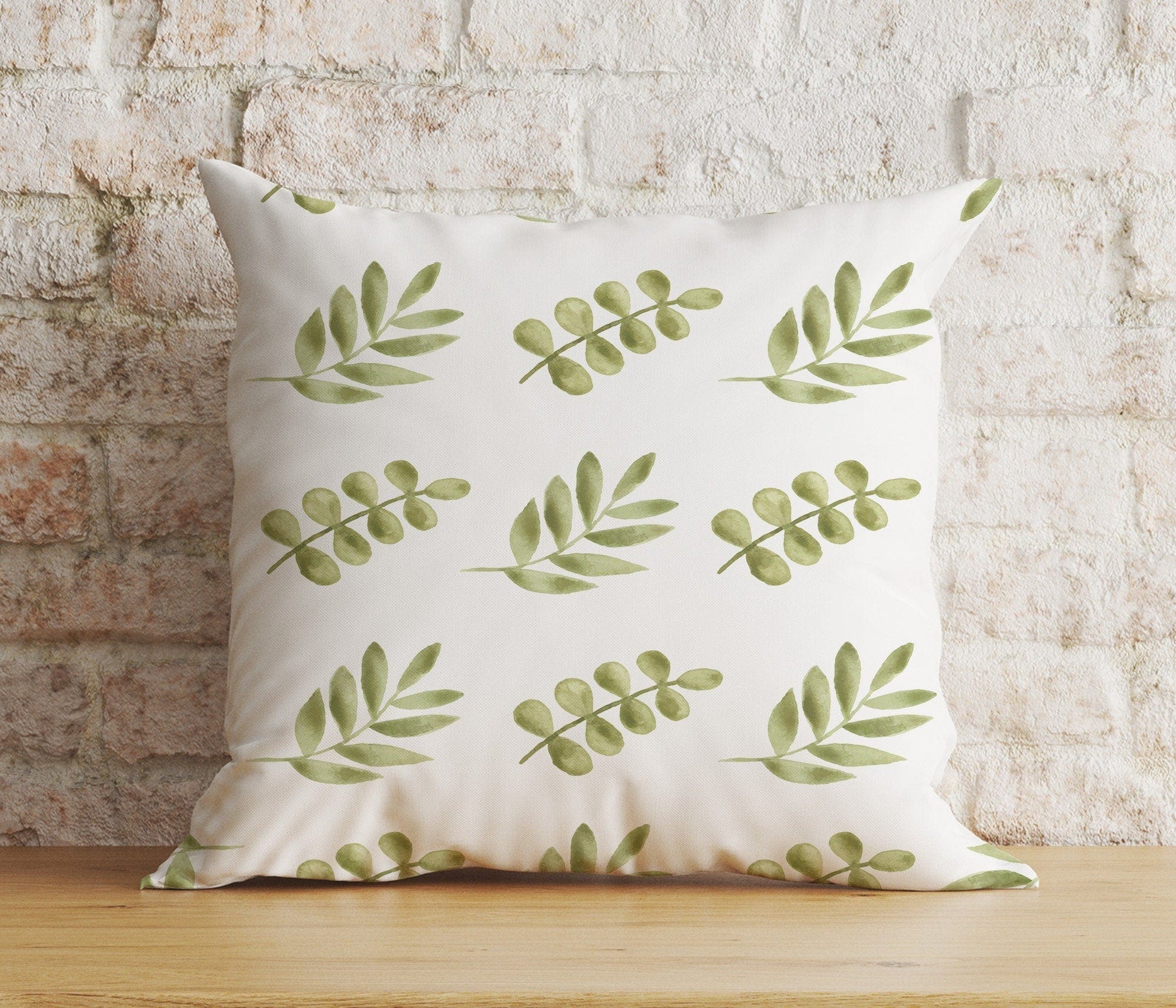 Onay 4 / 12 x 12 inch (30 x 30 cm) Double Side Olive Leaf Olive Tree Green White Cushion Cover