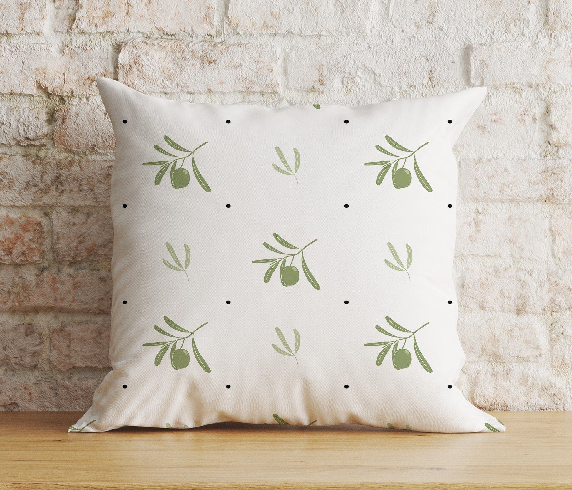Onay 2 / 12 x 12 inch (30 x 30 cm) Double Side Olive Leaf Olive Tree Green White Cushion Cover