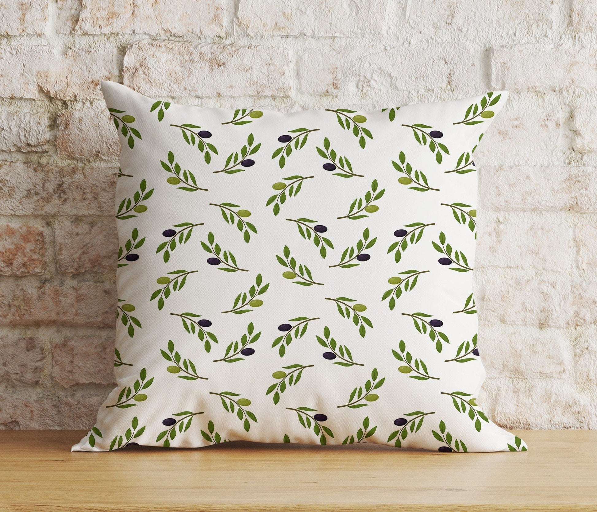 Onay 1 / 12 x 12 inch (30 x 30 cm) Double Side Olive Leaf Olive Tree Green White Cushion Cover