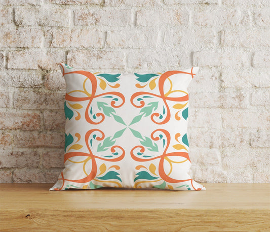 Onay Home Textile Cushion Covers 1 / 12 x 12 inch (30 x 30 cm) Double Side Orange and Green Motifs Cushion Covers Tiles Pillow Cover