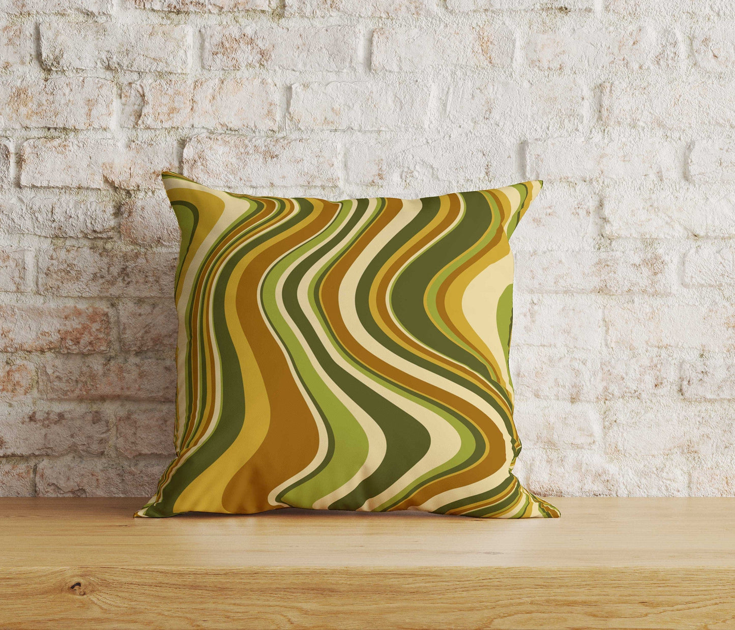 Onay Home Textile Cushion Covers 8 / 12 x 12 inch (30 x 30 cm) Double Side Orange and Green Retro Floral Striped Cushion Covers
