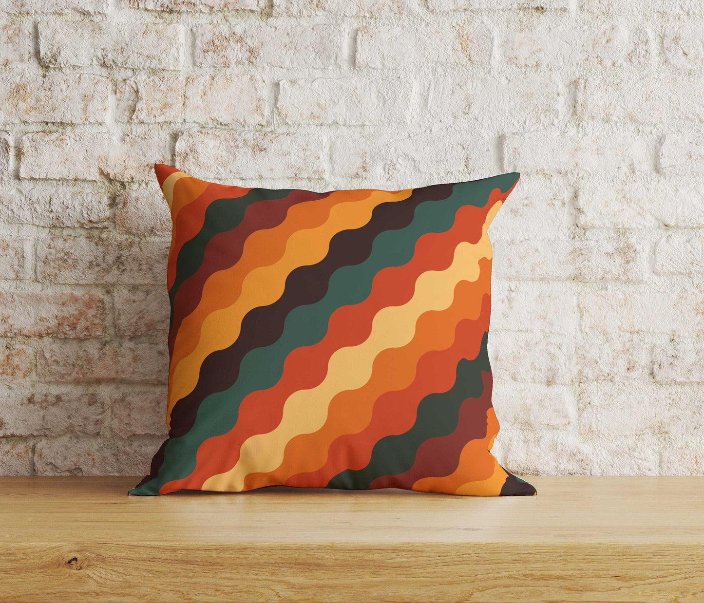 Onay Home Textile Cushion Covers 6 / 12 x 12 inch (30 x 30 cm) Double Side Orange and Green Retro Floral Striped Cushion Covers