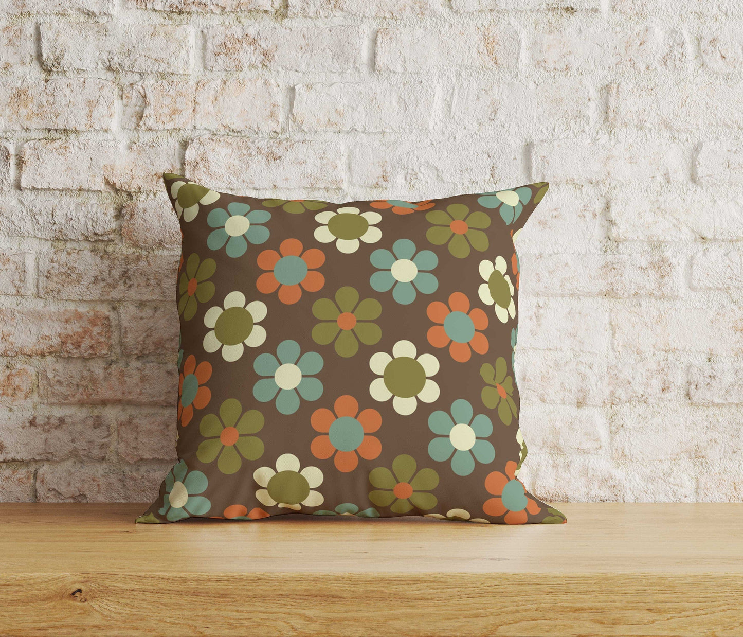 Onay Home Textile Cushion Covers 5 / 12 x 12 inch (30 x 30 cm) Double Side Orange and Green Retro Floral Striped Cushion Covers
