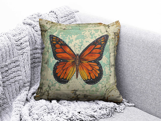 Onay 1 / 12 x 12 inch (30 x 30 cm) Orange Butterfly Decorative Farmhouse Cushion Cover