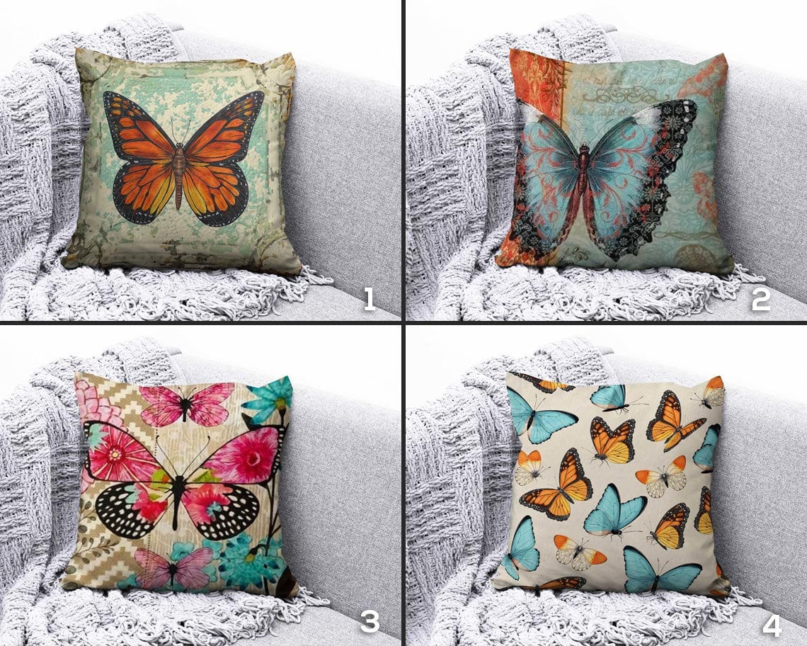 Onay Orange Butterfly Decorative Farmhouse Cushion Cover