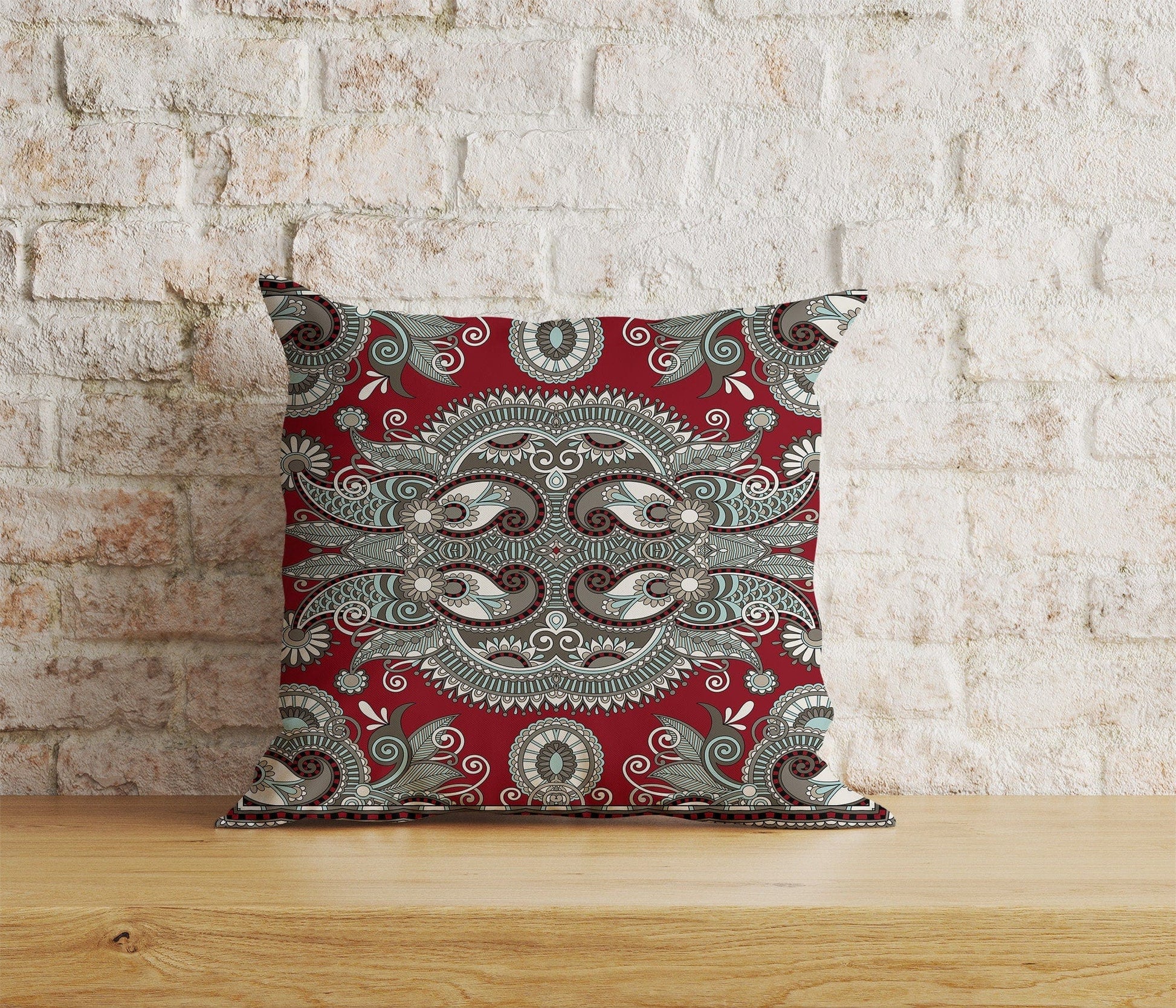 Onay Home Textile 9 / 12 x 12 inch (30 x 30 cm) Double Side Paisley Bandana Cushion Cover Red & White Paisley Bandana