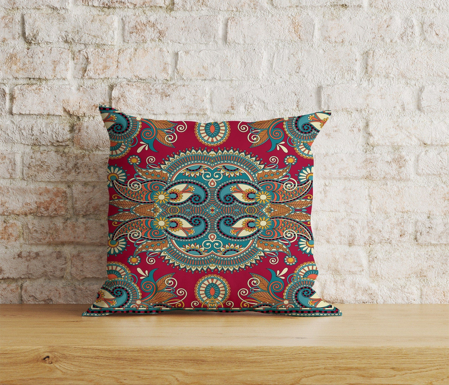 Onay Home Textile 8 / 12 x 12 inch (30 x 30 cm) Double Side Paisley Bandana Cushion Cover Red & White Paisley Bandana