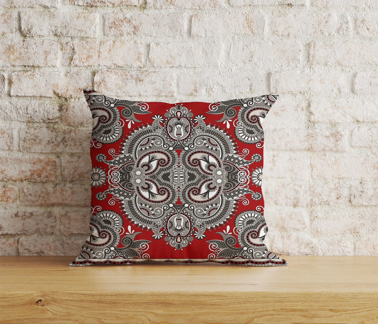 Onay Home Textile 6 / 12 x 12 inch (30 x 30 cm) Double Side Paisley Bandana Cushion Cover Red & White Paisley Bandana
