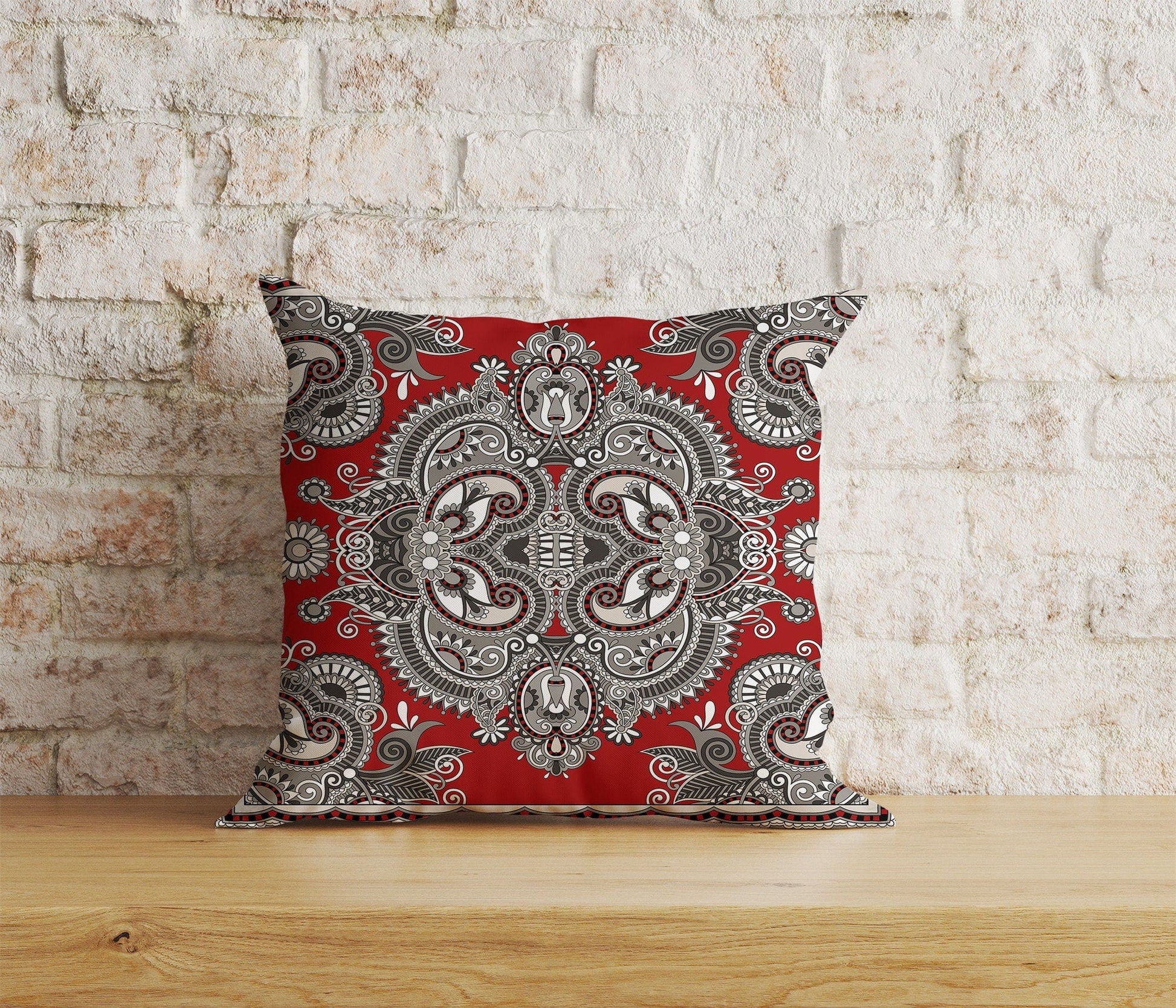 Onay Home Textile 6 / 12 x 12 inch (30 x 30 cm) Double Side Paisley Bandana Cushion Cover Red & White Paisley Bandana