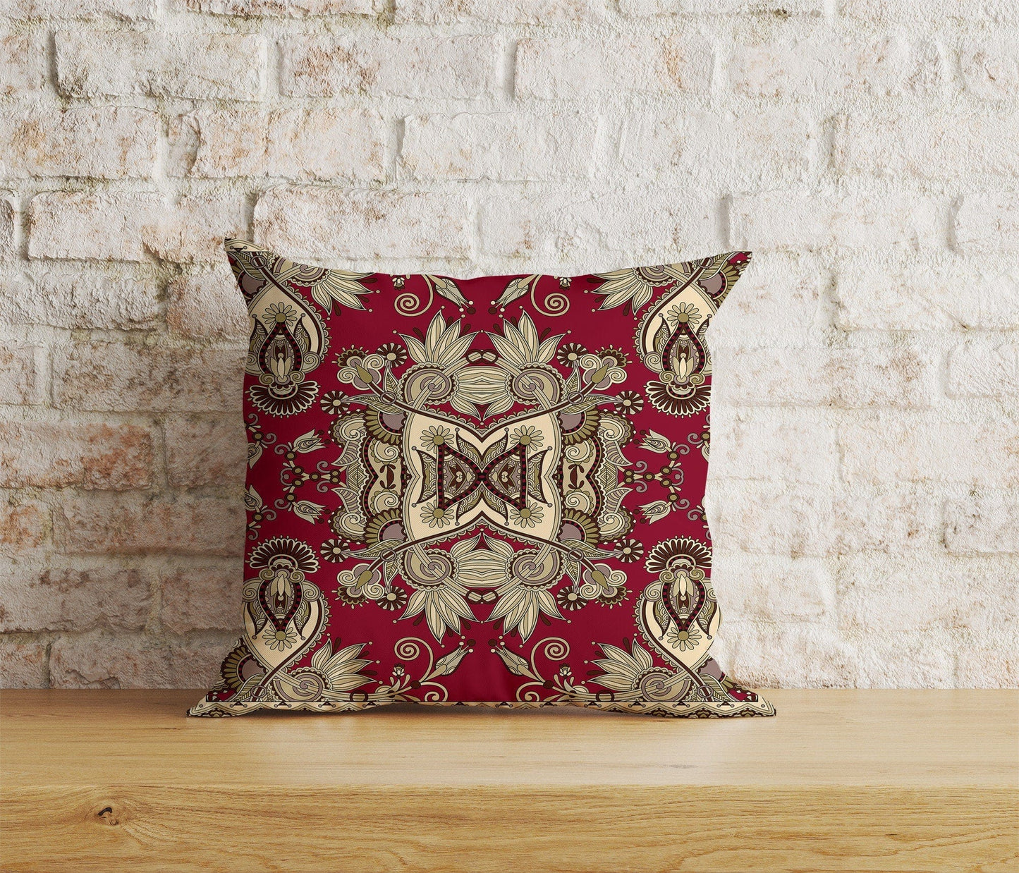 Onay Home Textile 5 / 12 x 12 inch (30 x 30 cm) Double Side Paisley Bandana Cushion Cover Red & White Paisley Bandana
