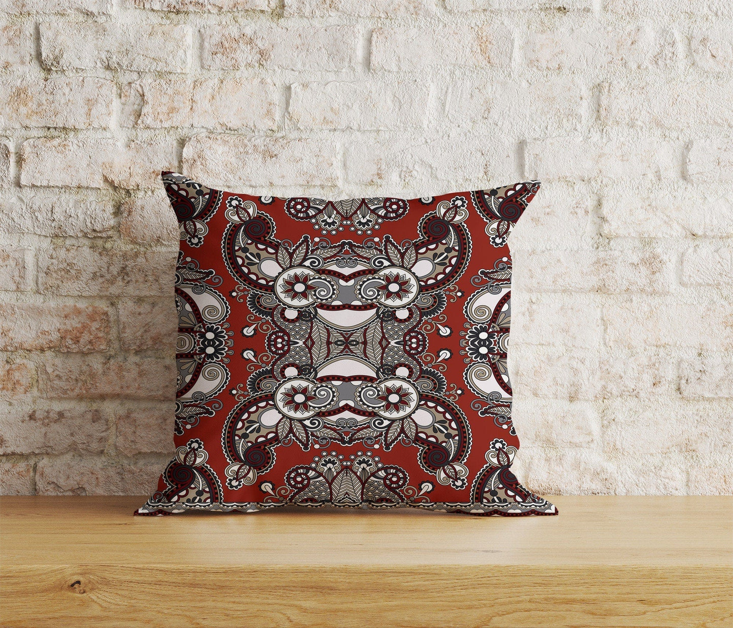 Onay Home Textile 3 / 12 x 12 inch (30 x 30 cm) Double Side Paisley Bandana Cushion Cover Red & White Paisley Bandana