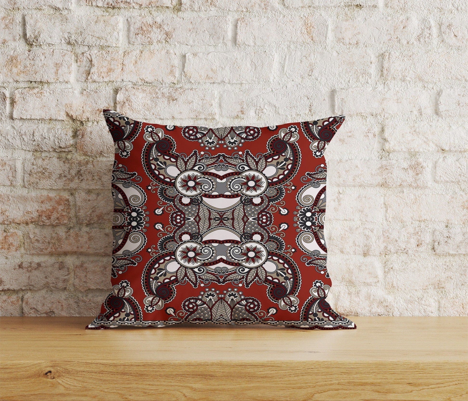 Onay Home Textile 3 / 12 x 12 inch (30 x 30 cm) Double Side Paisley Bandana Cushion Cover Red & White Paisley Bandana