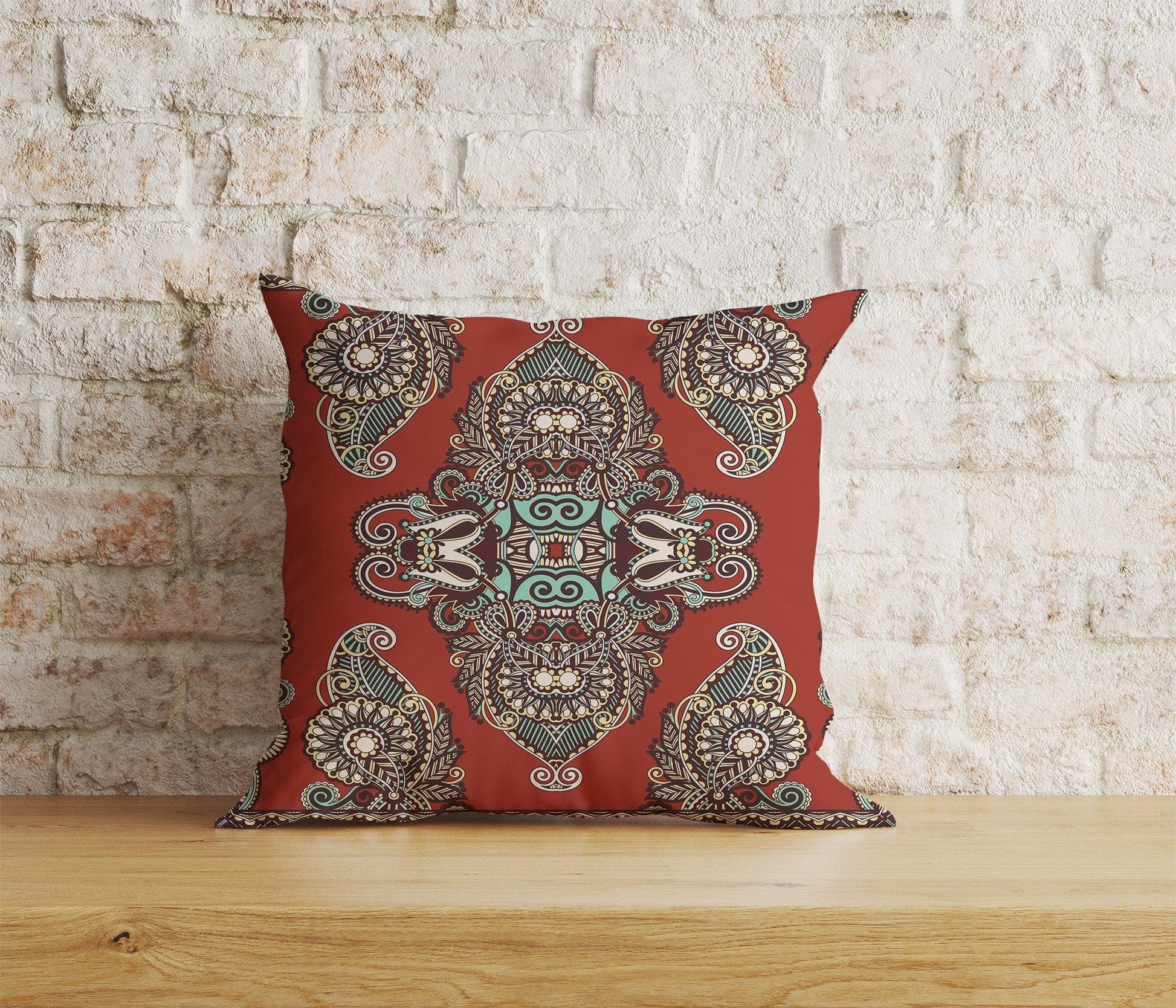 Onay Home Textile 2 / 12 x 12 inch (30 x 30 cm) Double Side Paisley Bandana Cushion Cover Red & White Paisley Bandana