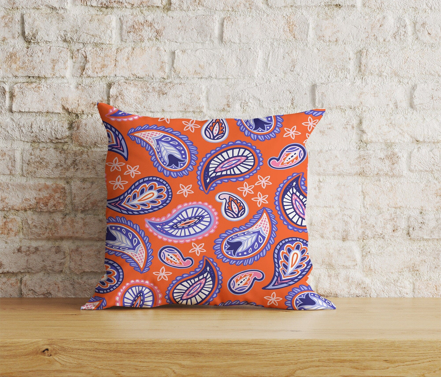 Onay Home Textile Cushion Covers 3 / 12 x 12 inch (30 x 30 cm) Double Side Paisley Cushion Cover Pink & Orange Countryside Inspired