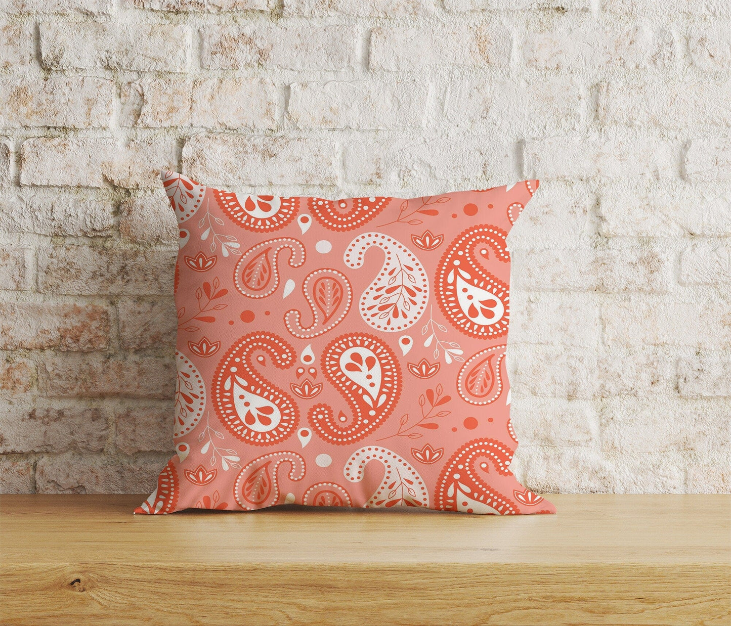 Onay Home Textile Cushion Covers 2 / 12 x 12 inch (30 x 30 cm) Double Side Paisley Cushion Cover Pink & Orange Countryside Inspired