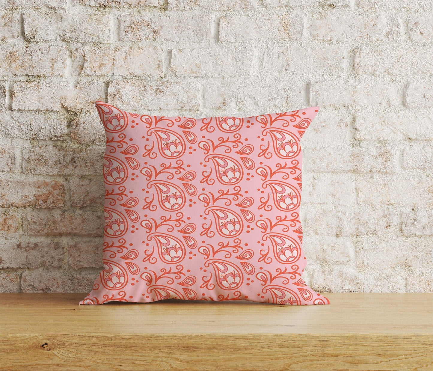 Onay Home Textile Cushion Covers 1 / 12 x 12 inch (30 x 30 cm) Double Side Paisley Cushion Cover Pink & Orange Countryside Inspired
