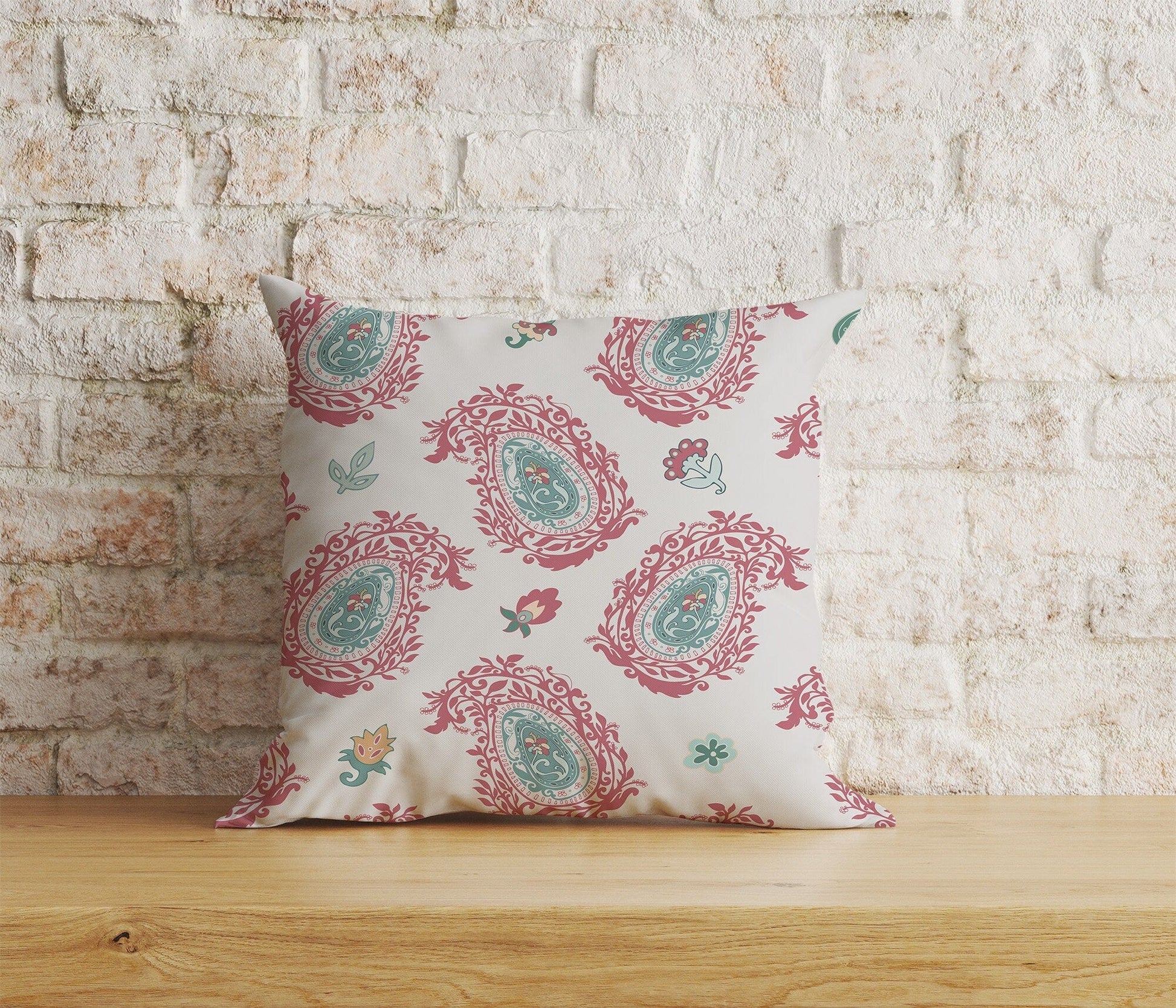 Onay Home Textile Cushion Covers 9 / 12 x 12 inch (30 x 30 cm) Double Side Paisley Print Pillow Cover Blue Turquoise & Pink Vintage